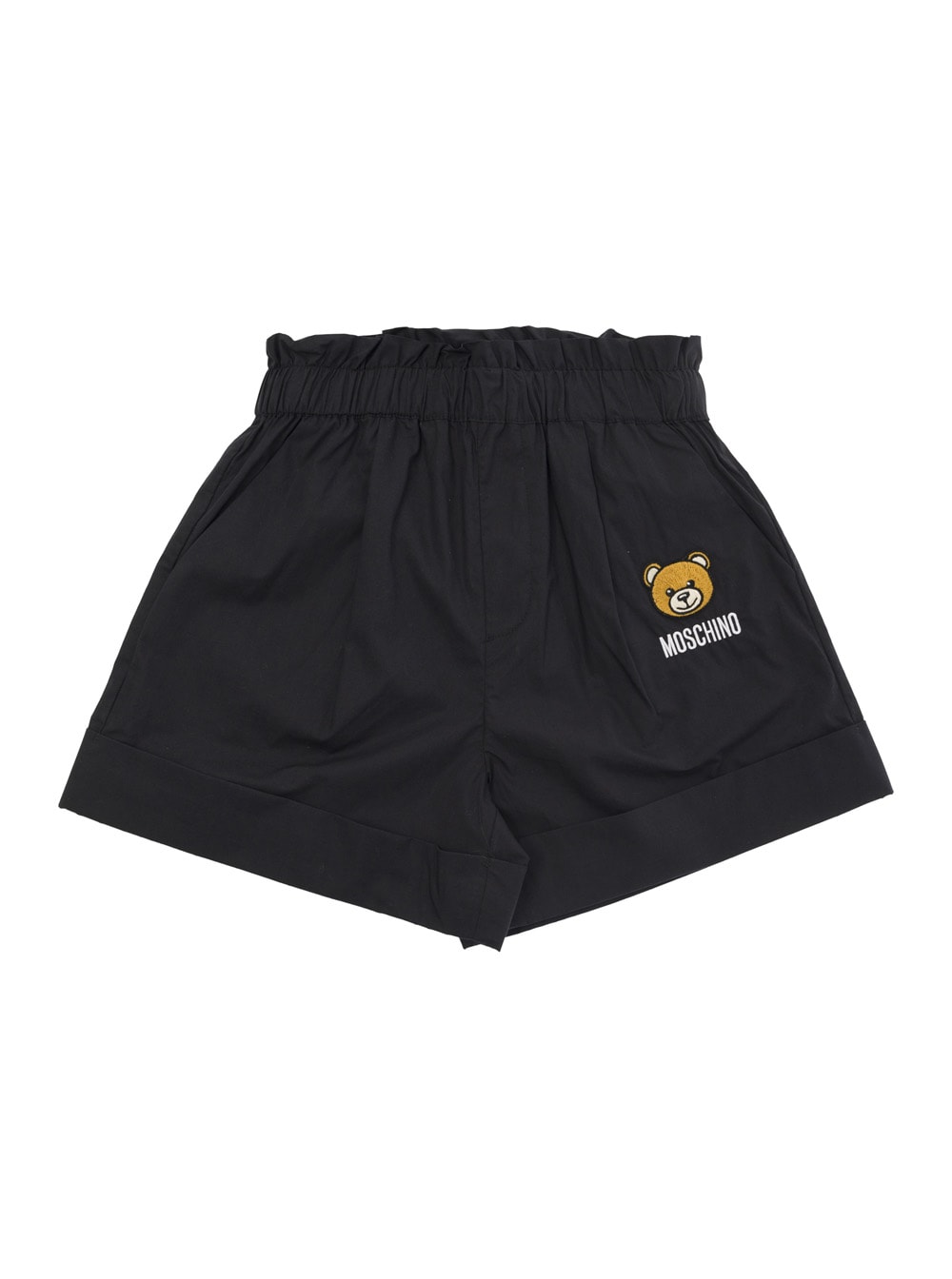 Shop Moschino Black Shorts With Teddy Bear Embroidery In Cotton Girl In Nero