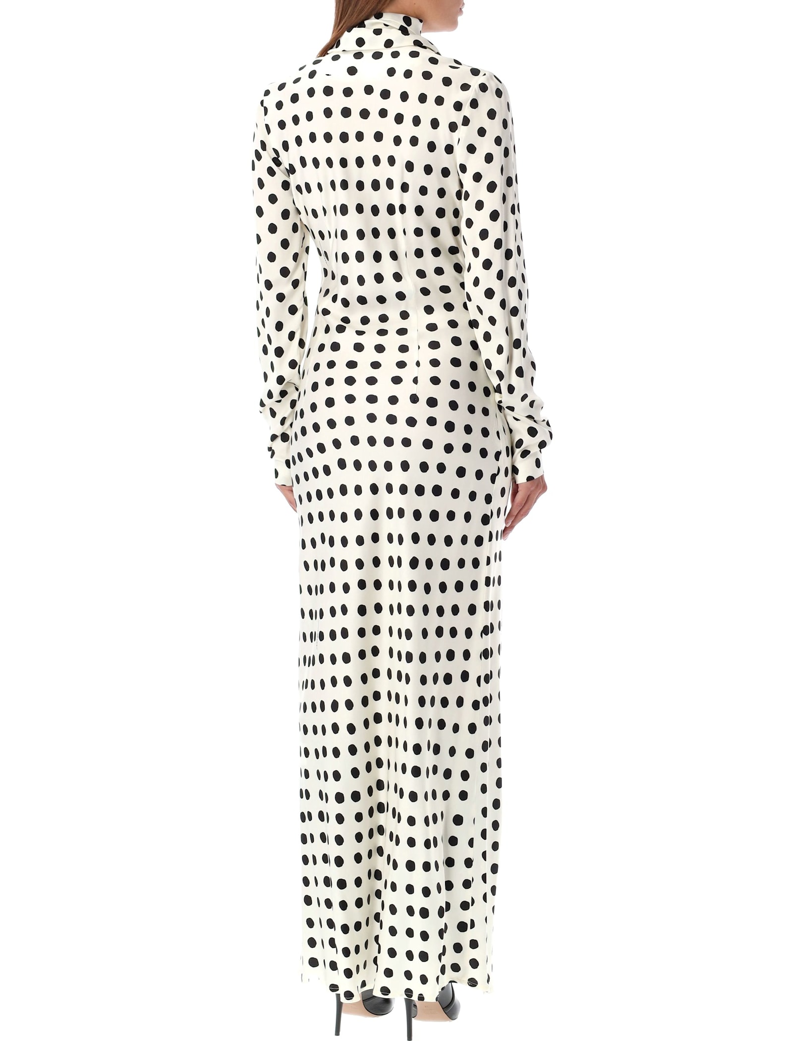 Shop Msgm Polka Dots Long Dress In Off White