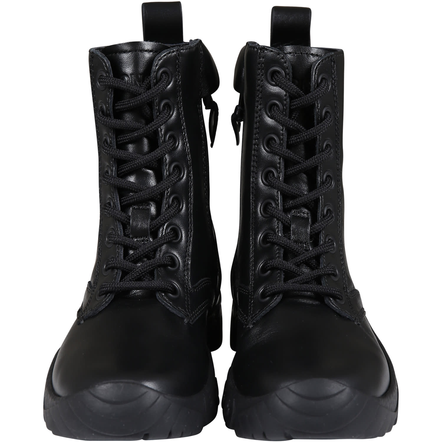 Shop Moncler Black Combat Boots For Kids With Logo