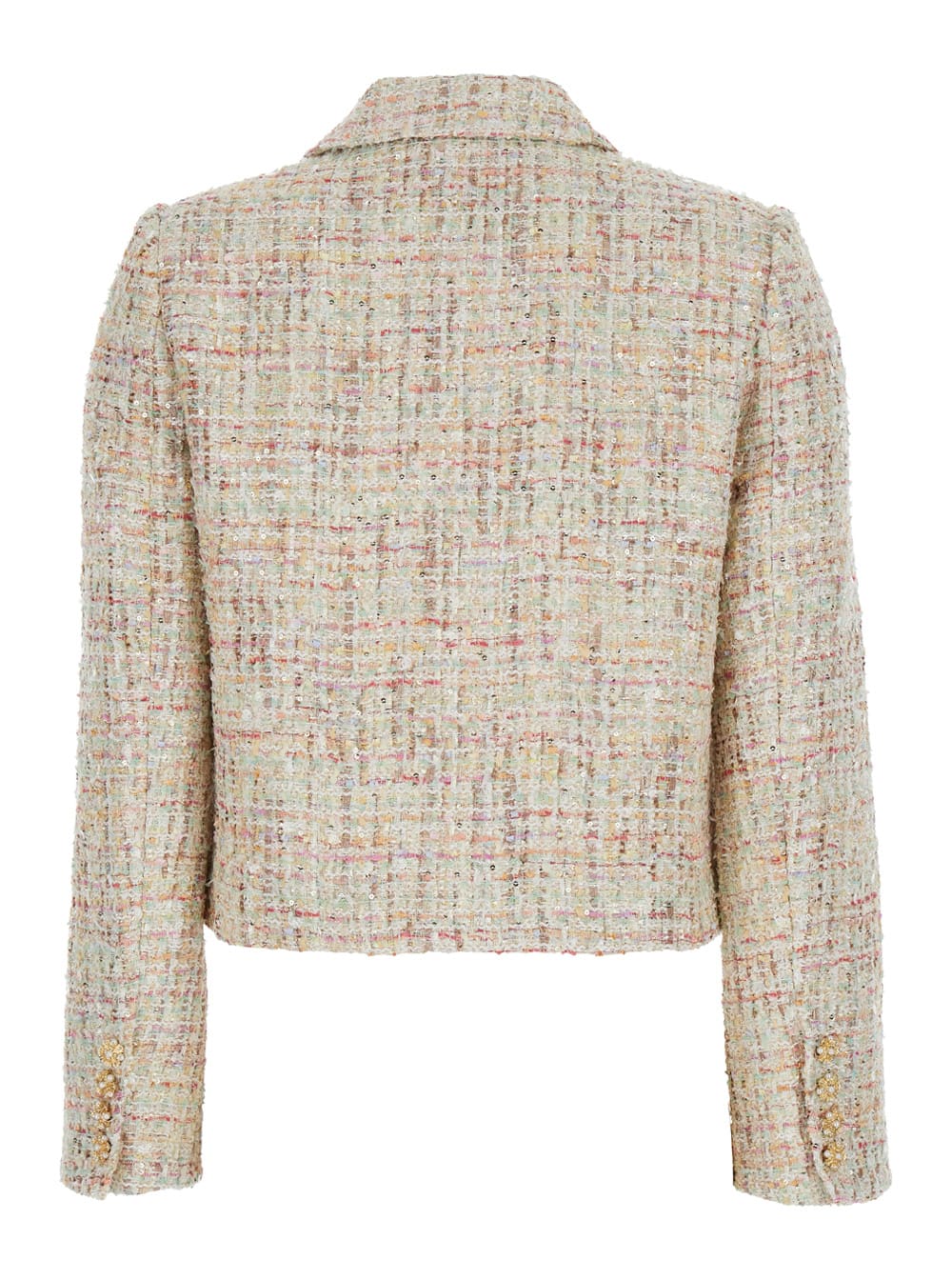 Shop Self-portrait Multicolor Crop Jacket With Jewel Buttons In Tweed Woman