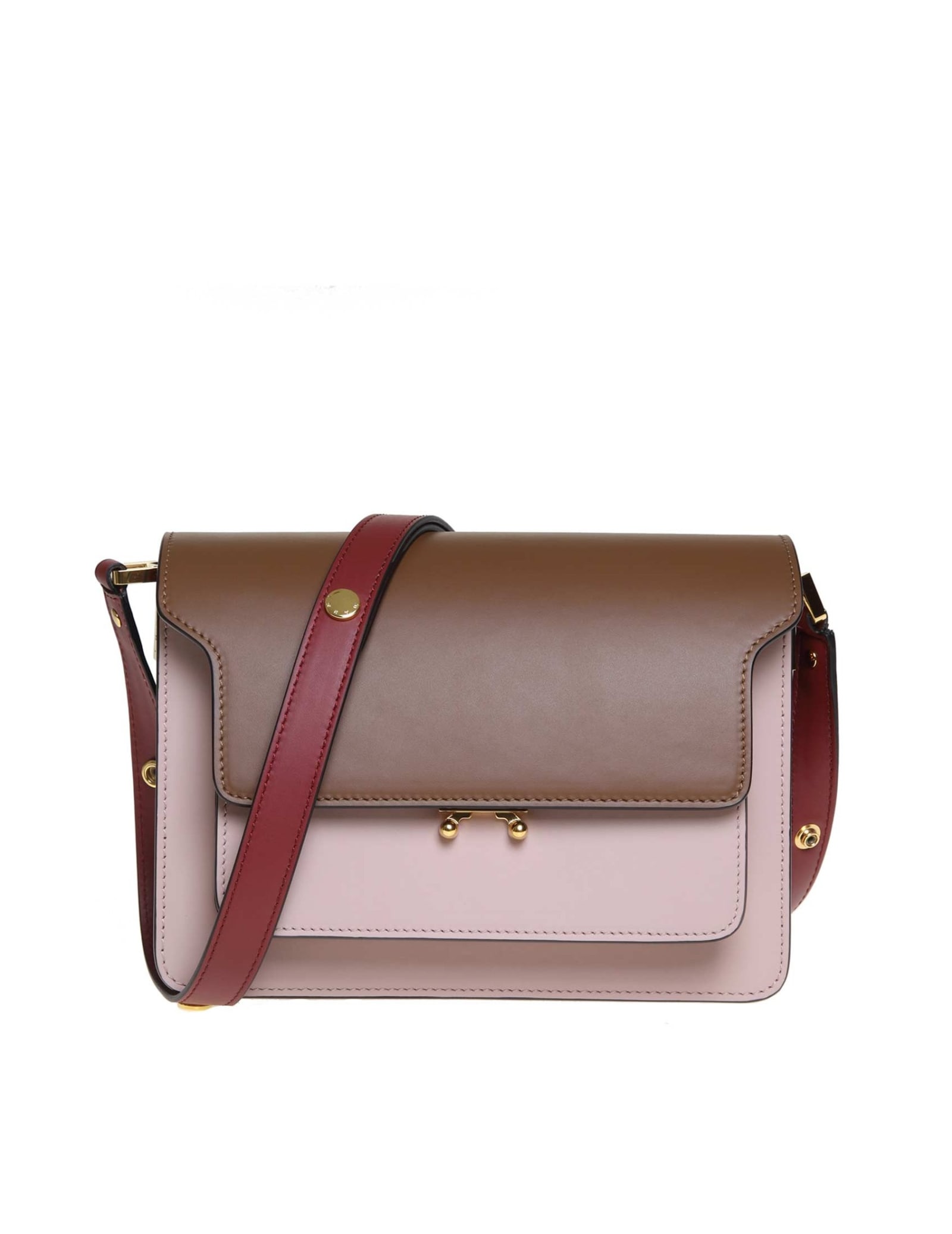 Marni Trunk Bag In Brown And Powder Leather