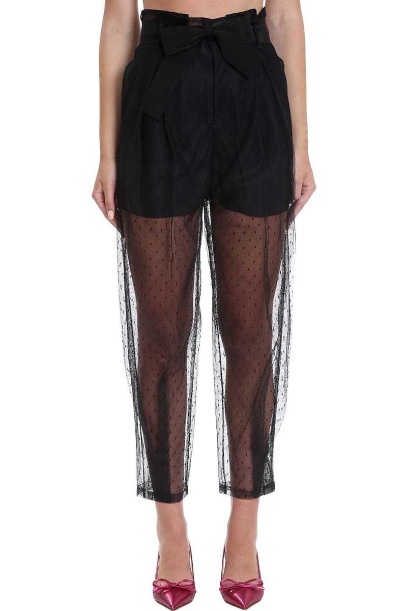 RED VALENTINO PANTS IN BLACK SYNTHETIC FIBERS