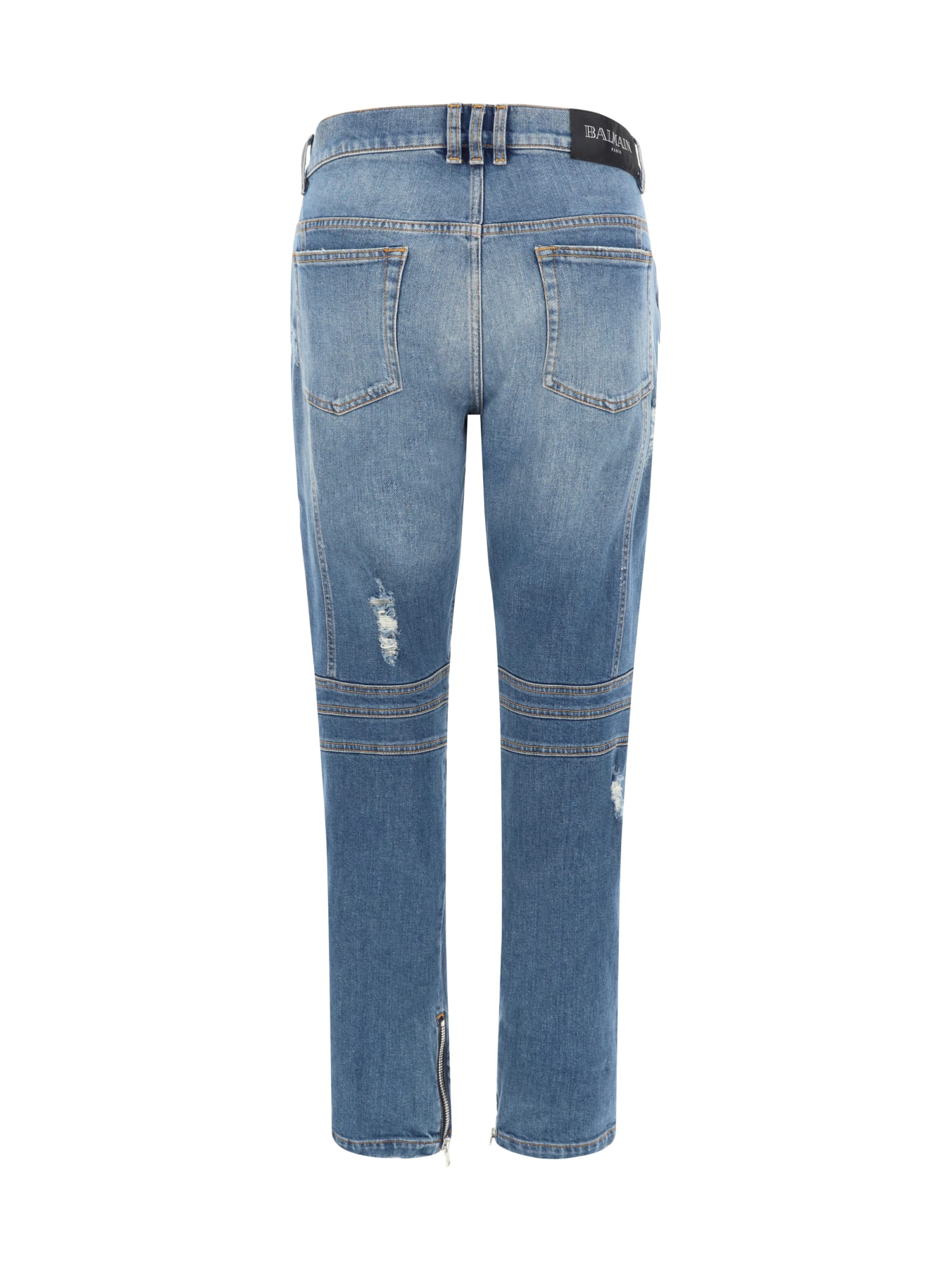 Shop Balmain Biker Jeans In 6kd Bleu Jean Brut