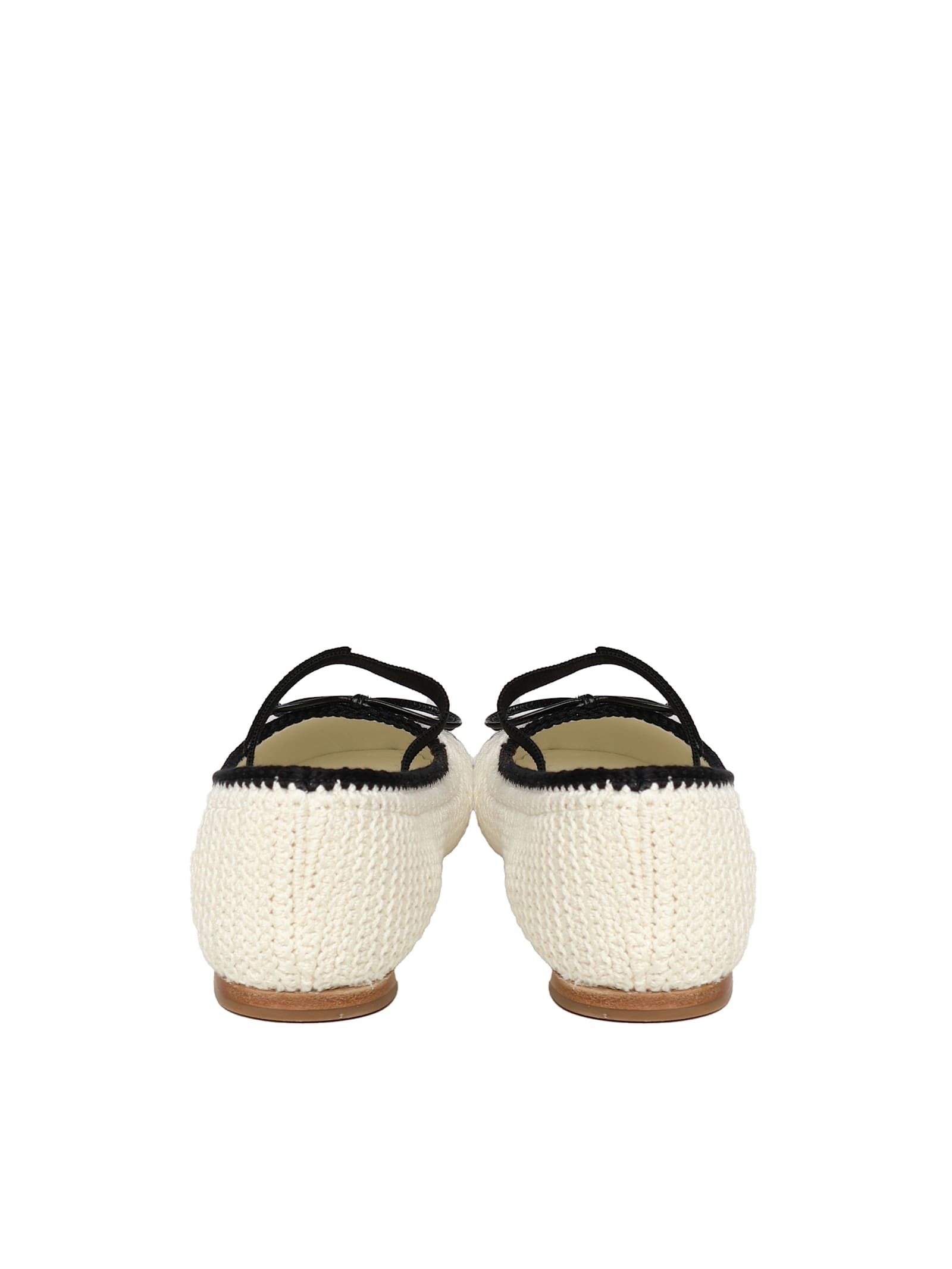 Miu Miu Ballerina In White And Black Crochet Knit Women In Avorionero
