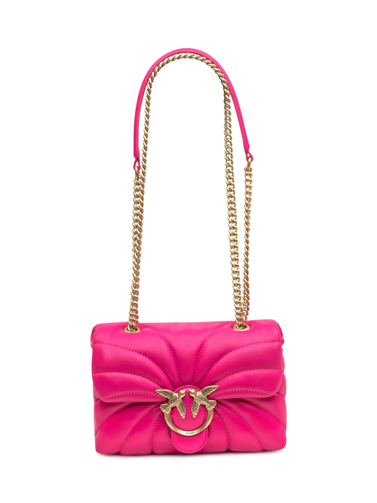 Shop Pinko Love Puff Mini Bag In Pink -antique Gold