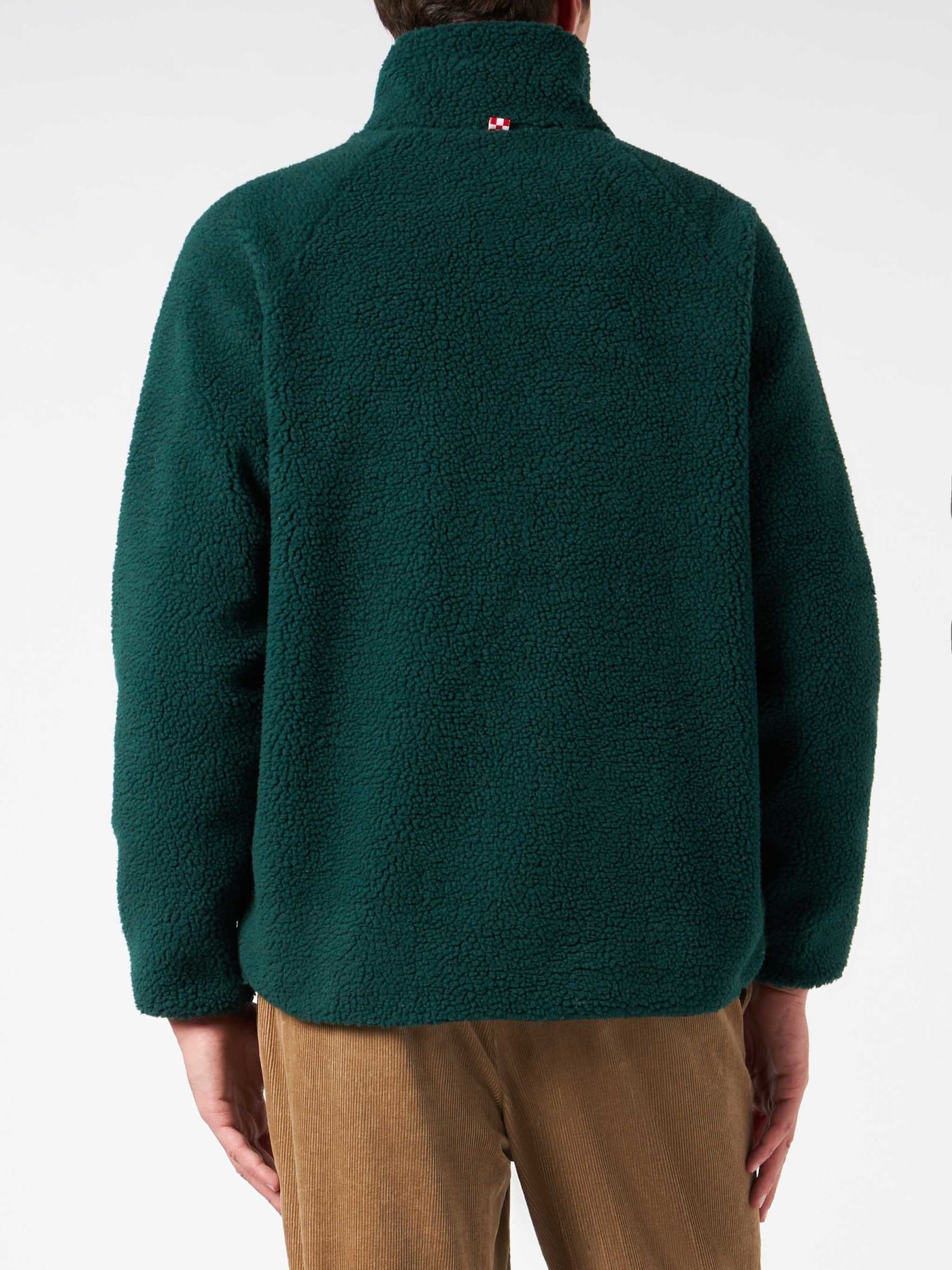 Shop Mc2 Saint Barth Man Green Sherpa Jacket With Check Patch Pockets