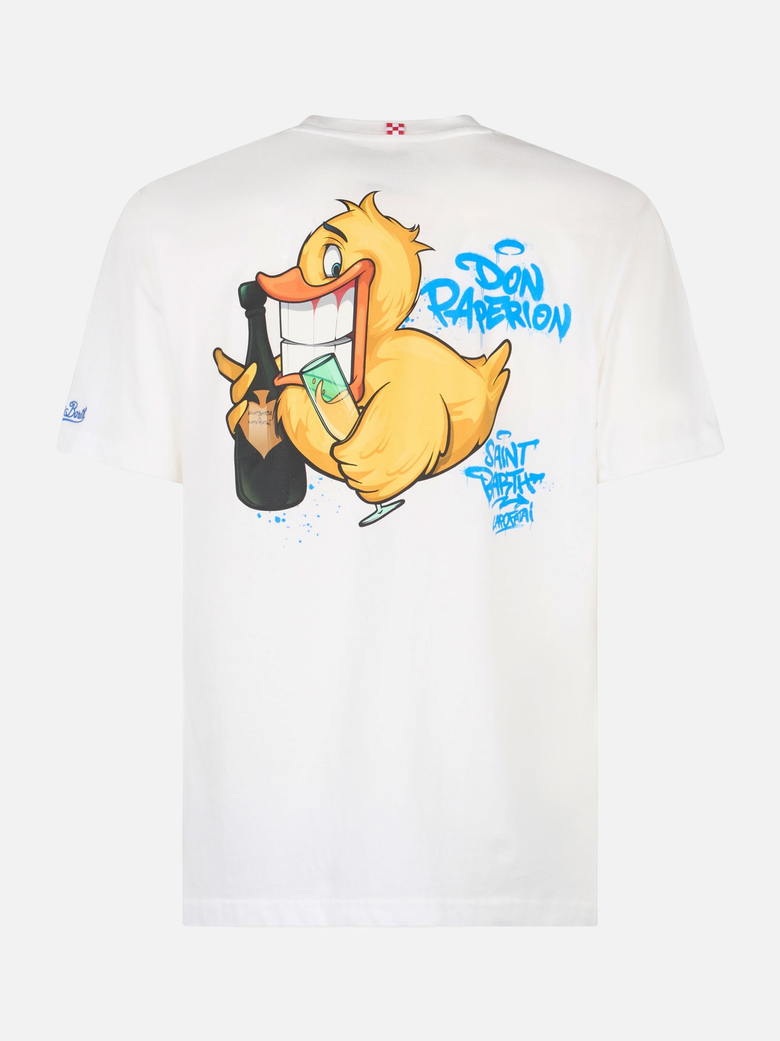 Shop Mc2 Saint Barth Man Cotton T-shirt With Cryptopuppets Ducky Bollicine Front And Back Placed Print Cryptopuppets Spec In White