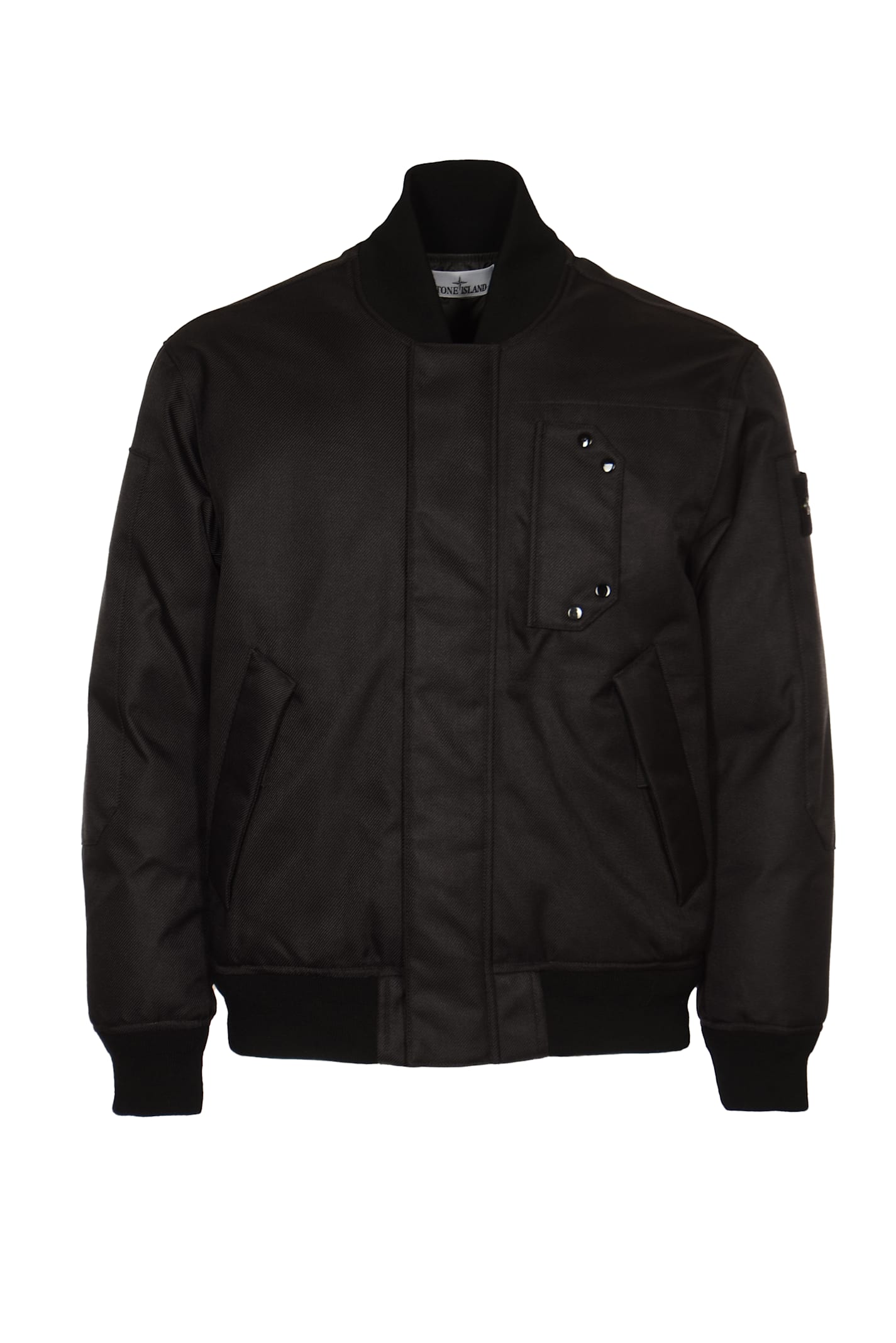 Shop Stone Island Logo Sleeve Zip Bomber In Black