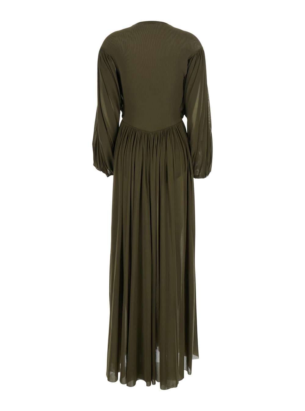 Philosophy Di Lorenzo Serafini Brown Long Dress With V-neck And Ruffle Details In Tech Fabric Woman In Brown