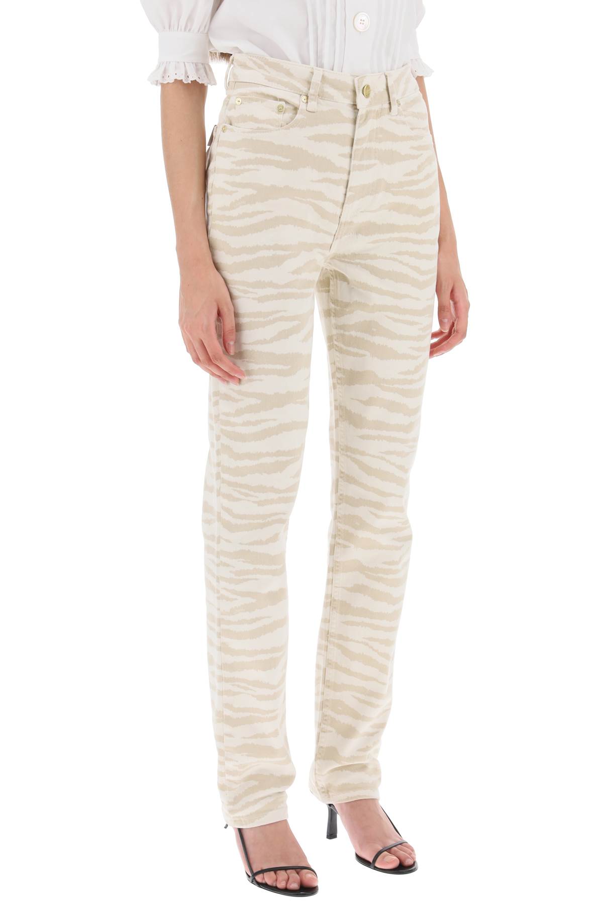 Shop Ganni Swigy Printed Denim Jeans In Pale Khaki (white)