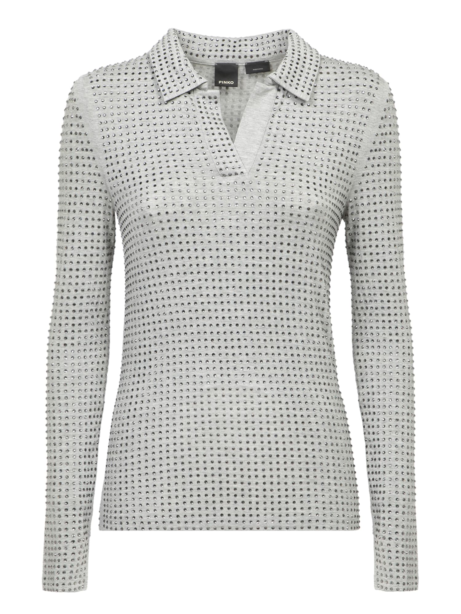 Shop Pinko Full Strass Grey Jersey Polo Shirt