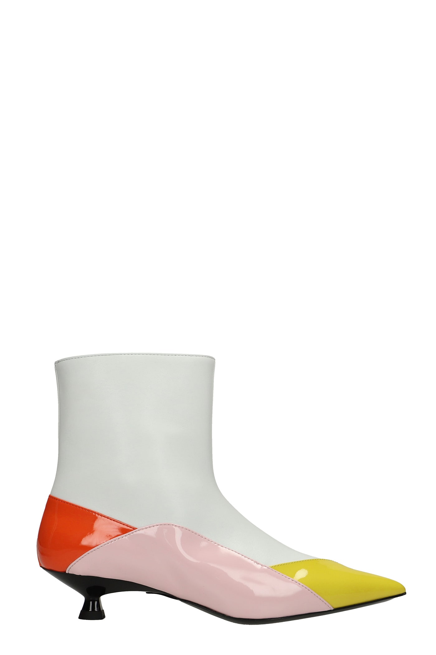 MSGM Low Heels Ankle Boots In White Leather