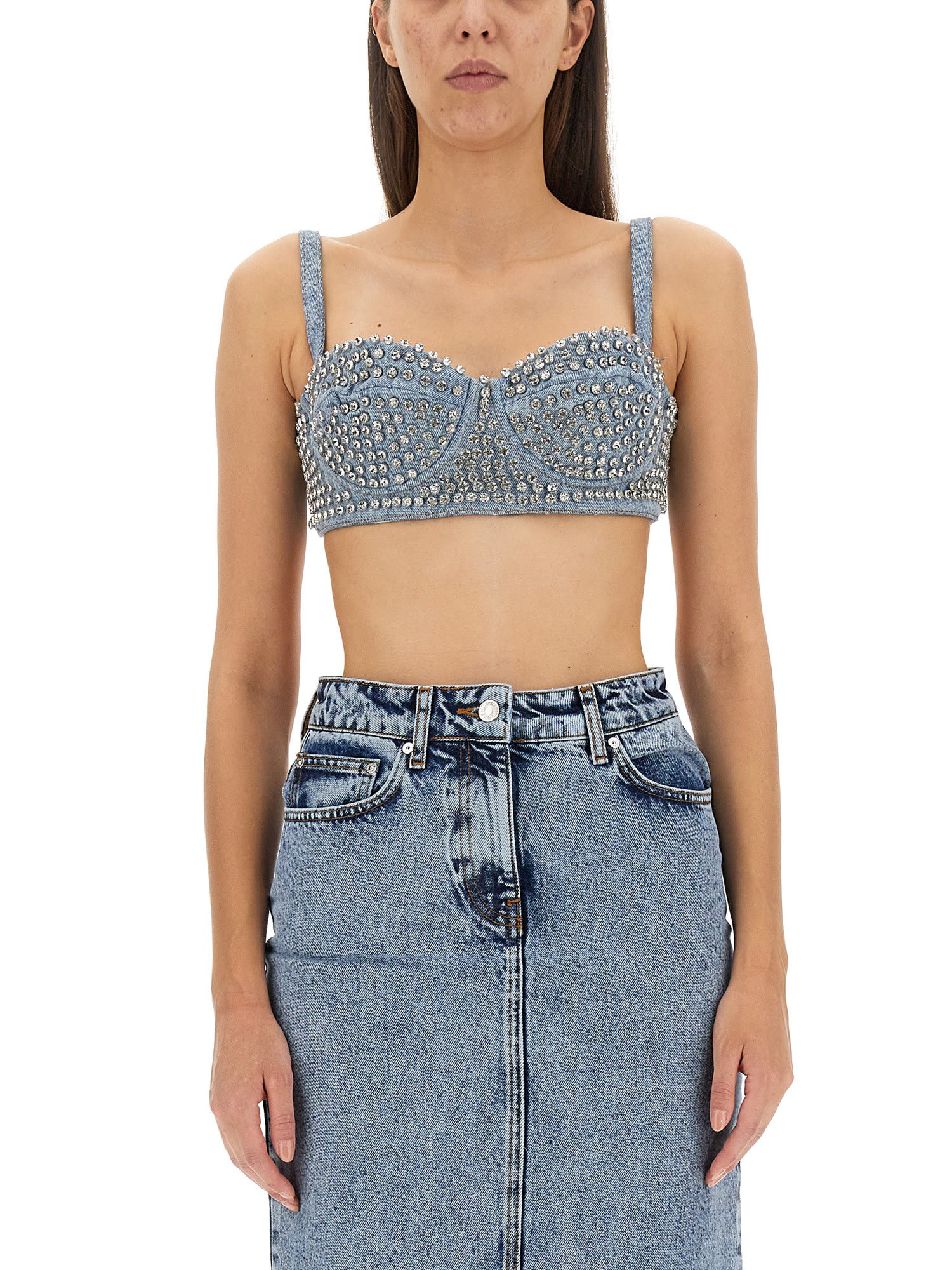 M05CH1N0 JEANS BRALETTE WITH RHINESTONES