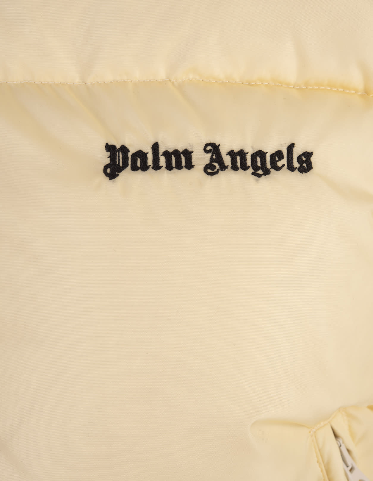 Shop Palm Angels Yellow Short Down Jacket With Logo