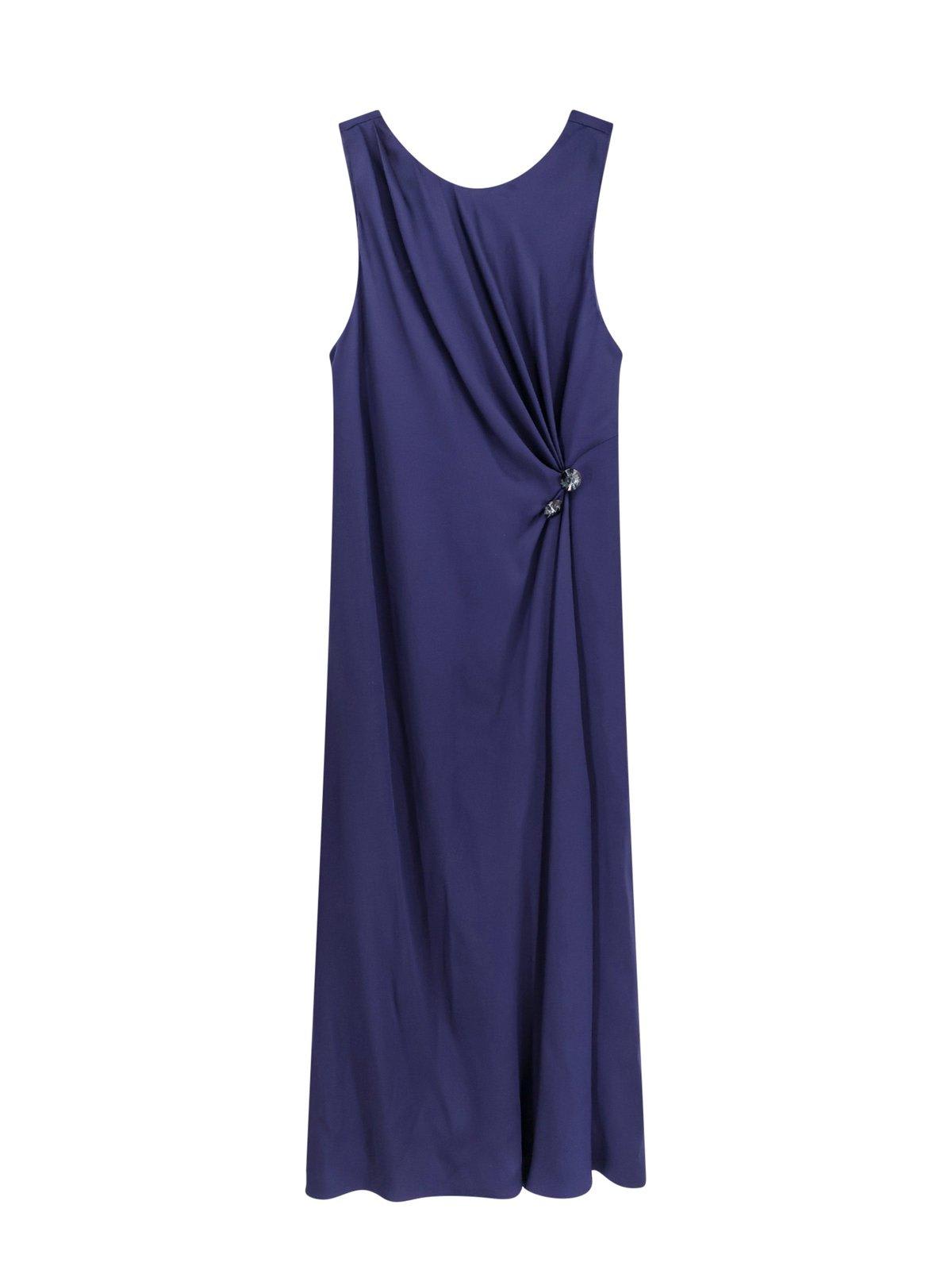 Shop Giorgio Armani Embellished Satin Midi Dress In Blue