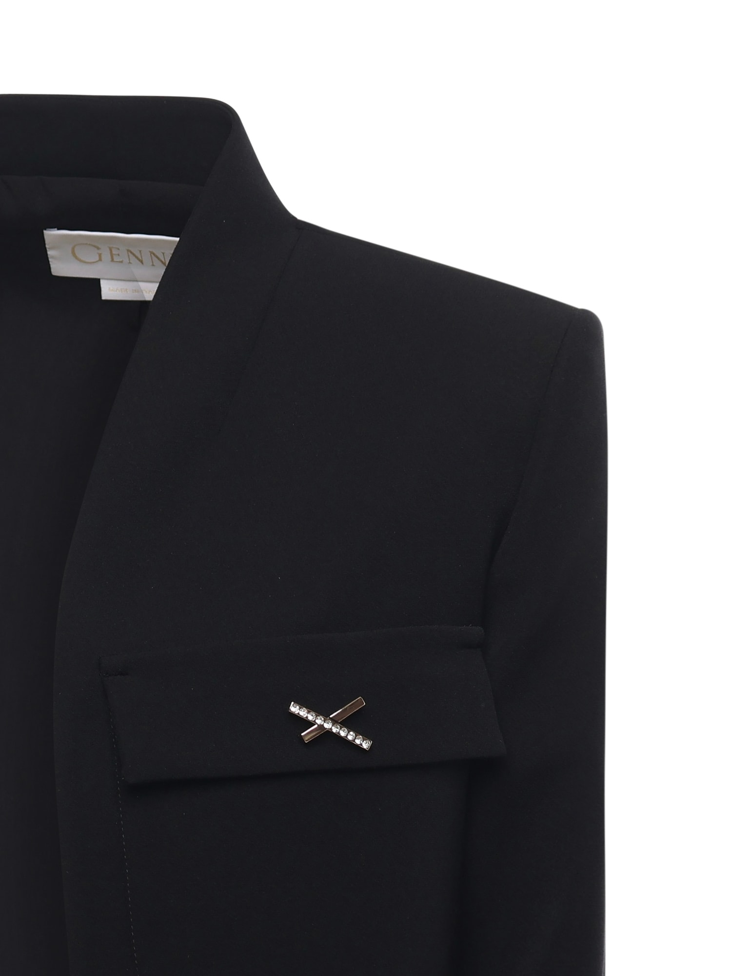 Genny Cropped Cady Jacket With Jeweled X Detail In Black