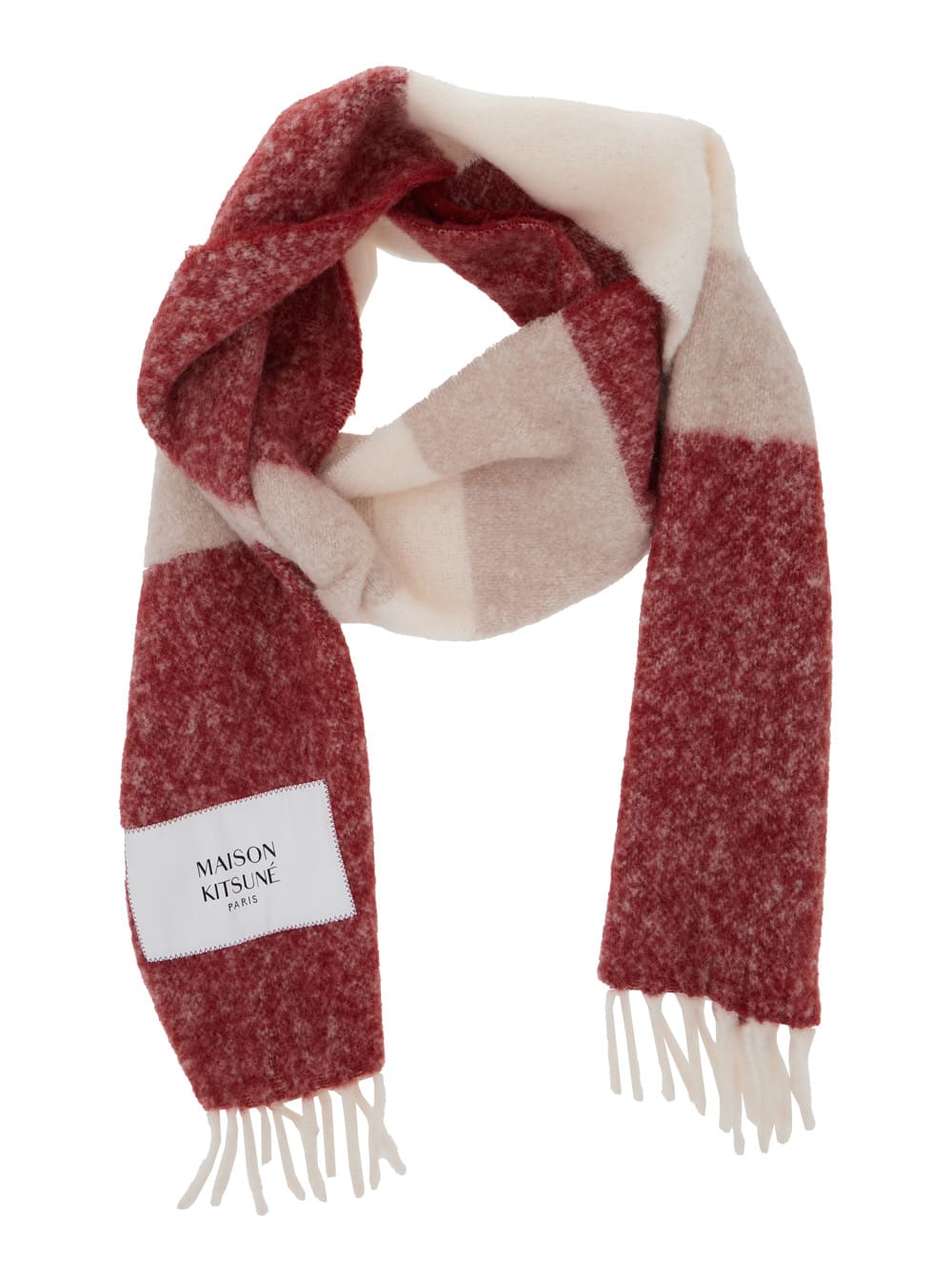 Maison Kitsuné Logo-patch Fringed Scarf In Red