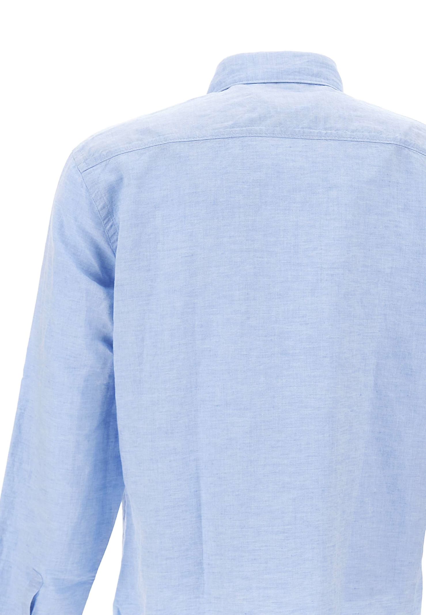 Shop Hugo Boss C-hal-kent Cotton And Linen Shirt In Blue
