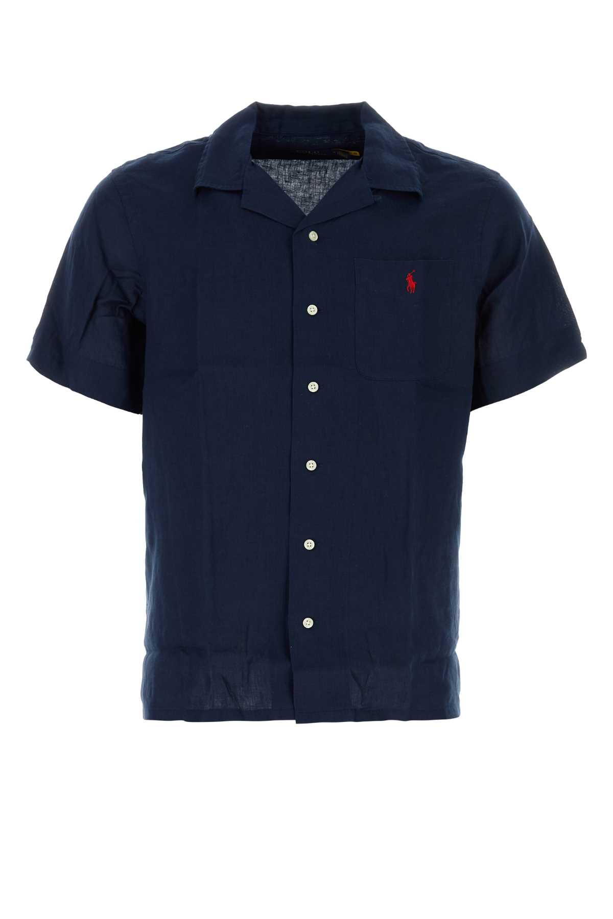 Shop Polo Ralph Lauren Navy Blue Linen Shirt In 006
