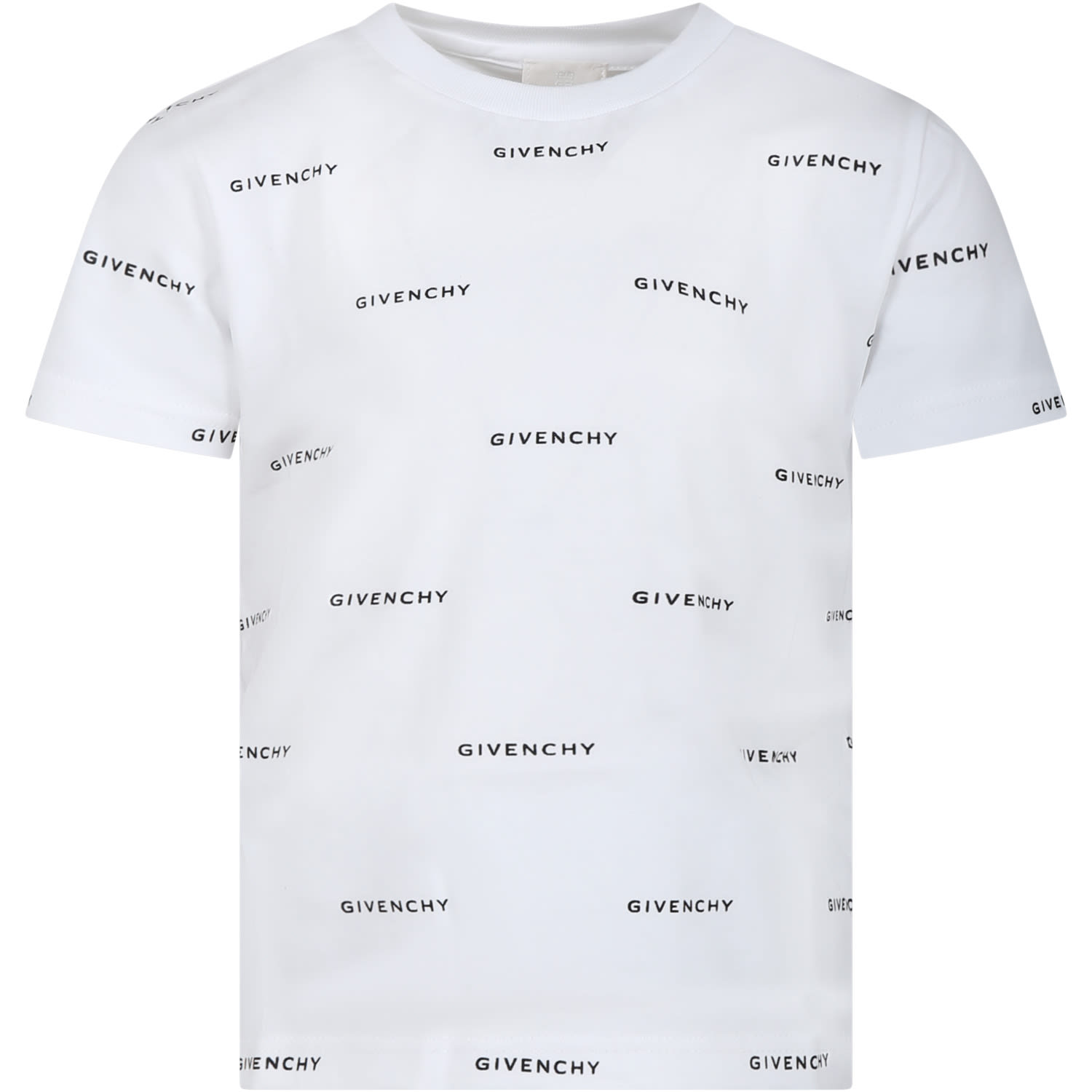 Shop Givenchy White T-shirt For Boy With All-over Logo In Bianco