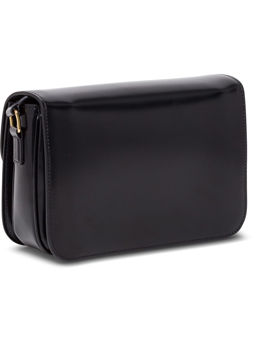 Celine Triomphe Shiny Black Leather Crossbody Bag In Black