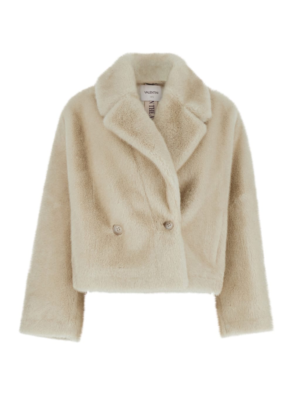 Shop Valentini 1972 Beige Cropped Single-breasted Jacket With Notched Revers In Ecofur Woman