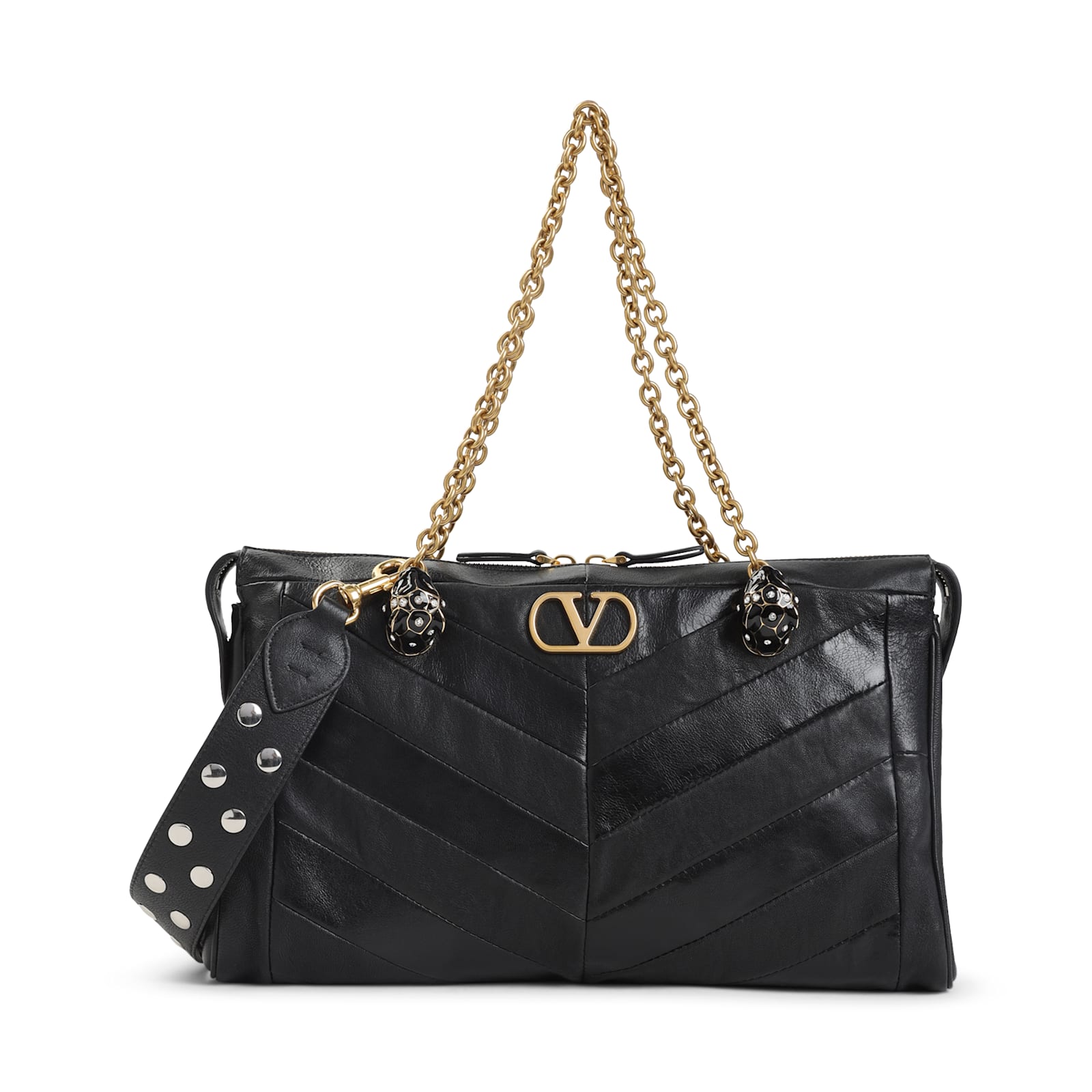 Valentino Panthea Leather Tote Bag In Black
