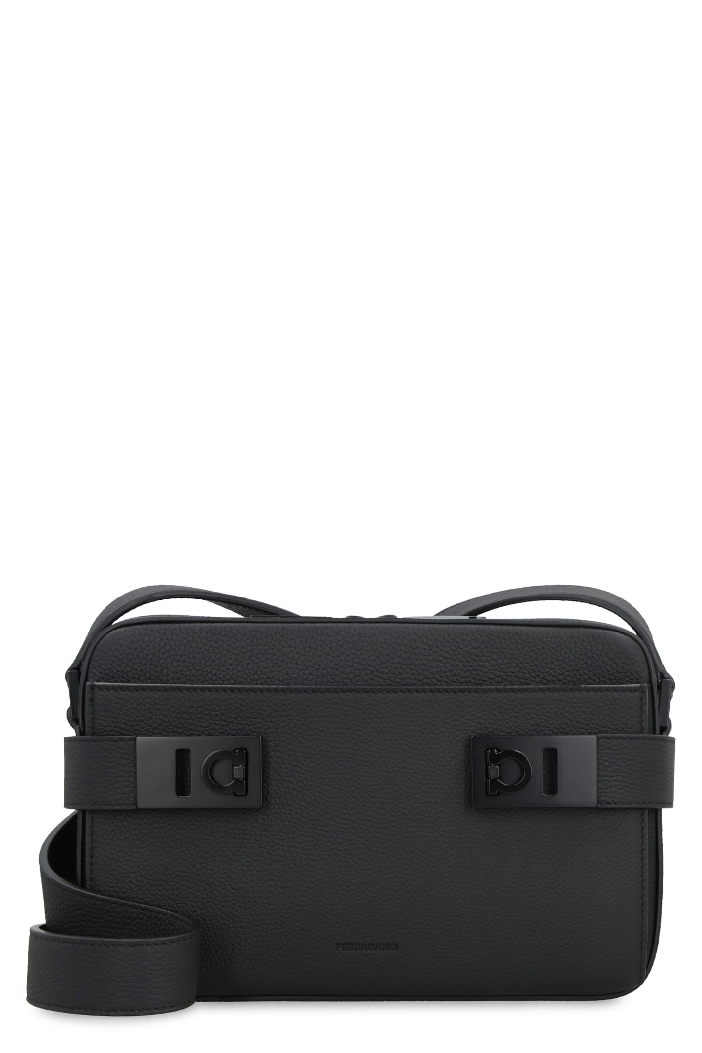 Ferragamo Gancini Leather Shoulder Bag In Black
