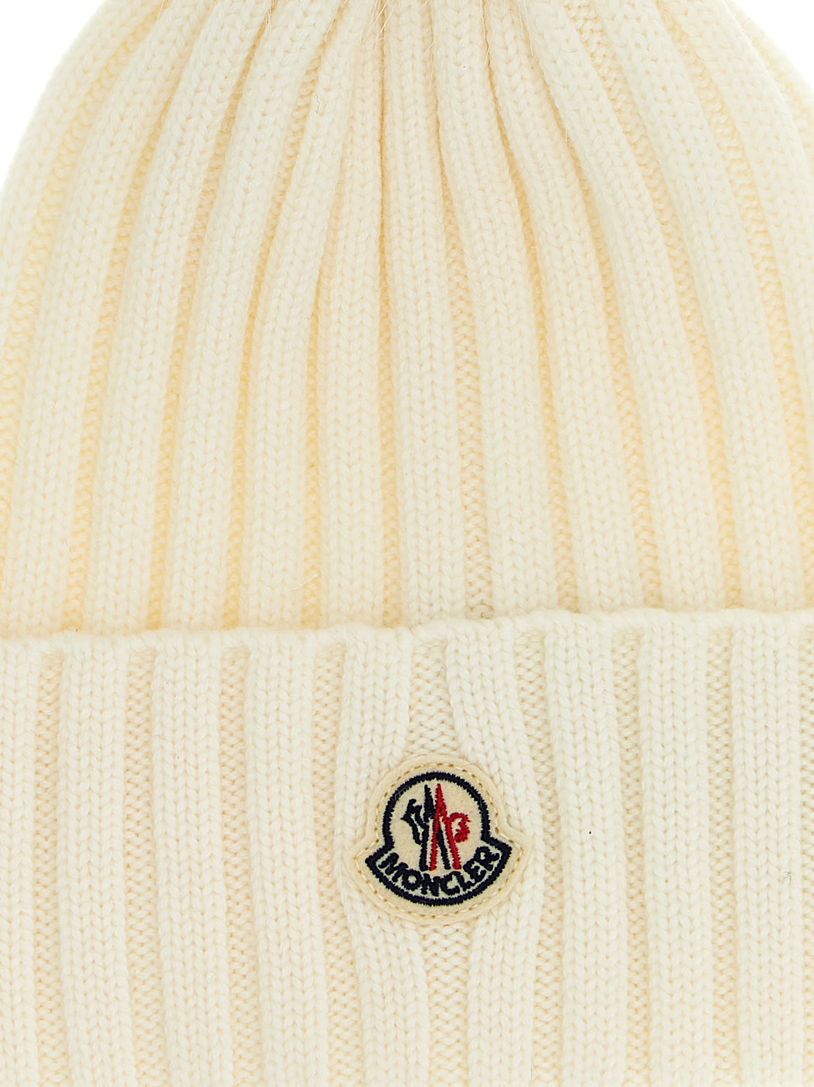 Moncler Pompom-detail Ribbed Beanie In White