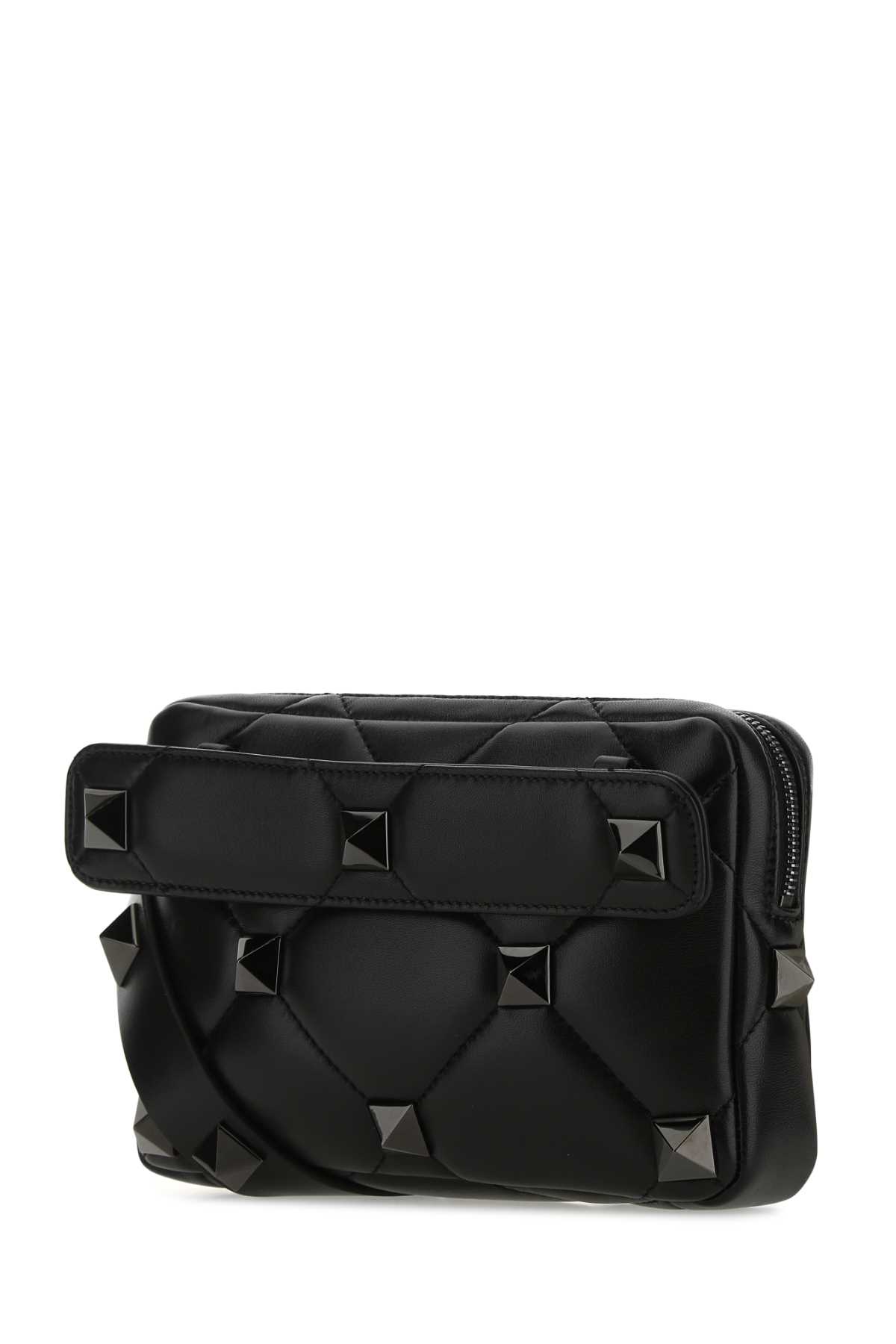 Shop Valentino Black Nappa Leather Roman Stud Handbag In 0no