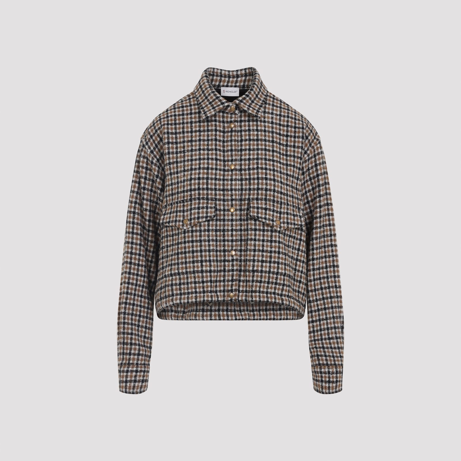 Moncler Checkered Long Sleeve Shirt Front Pockets In Gray