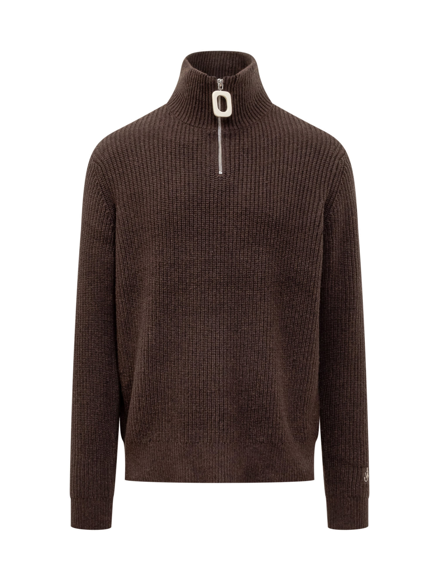 Shop Jw Anderson Sweater With Zip Closure In Chocolate Brown