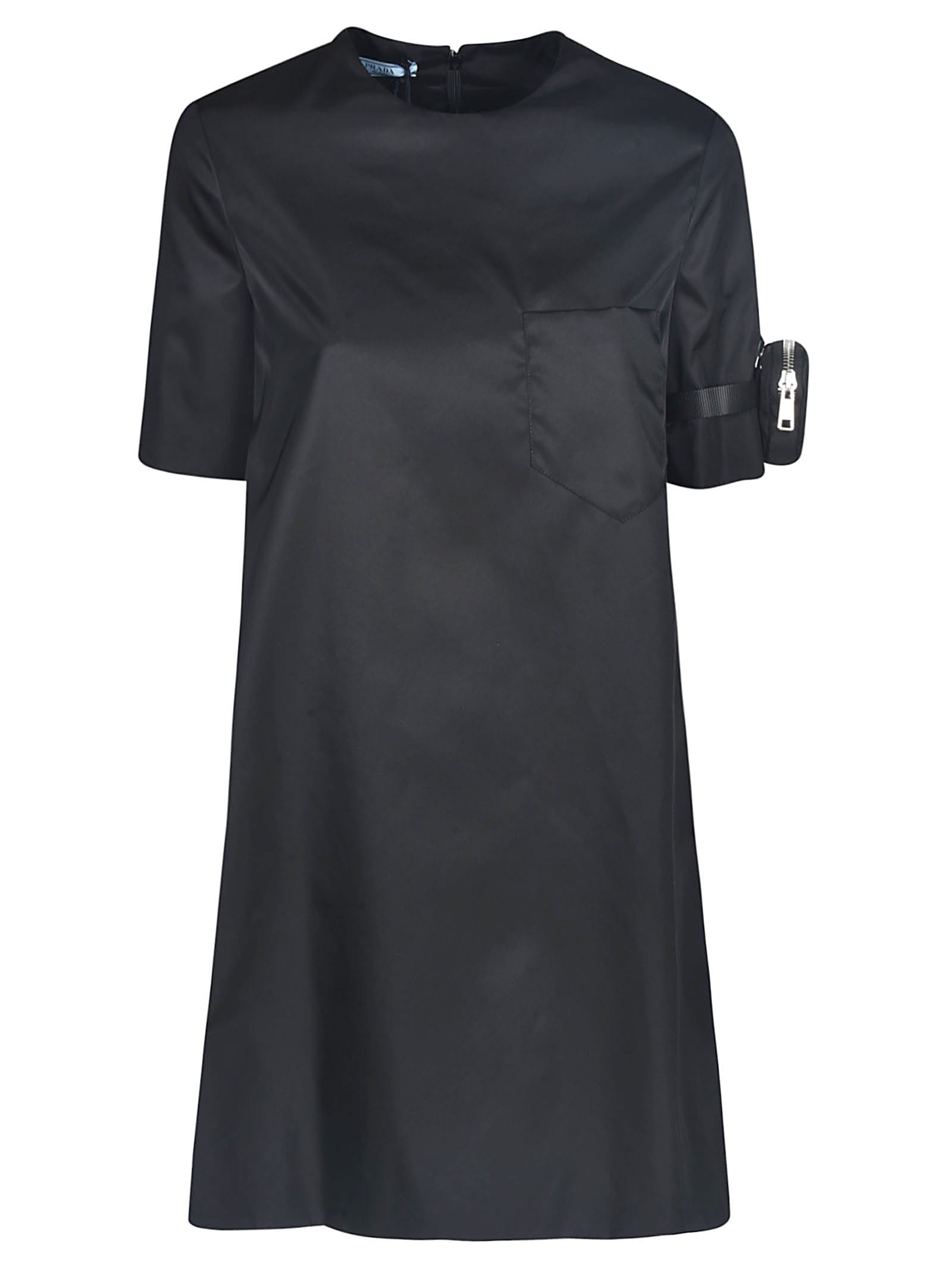 Prada Sleeve Pouch Re-nylon Mini Dress In Black