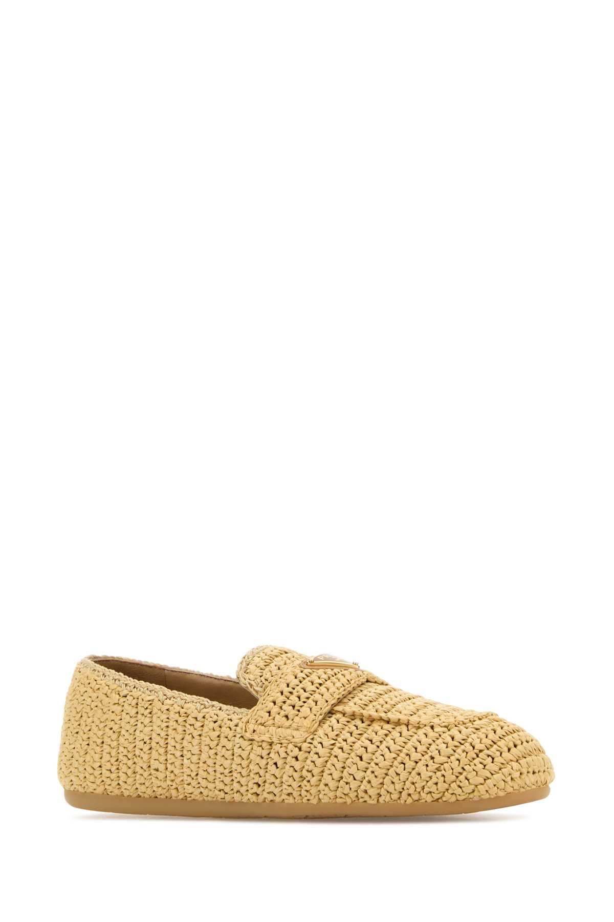 Shop Prada Raffia Loafers In Naturale