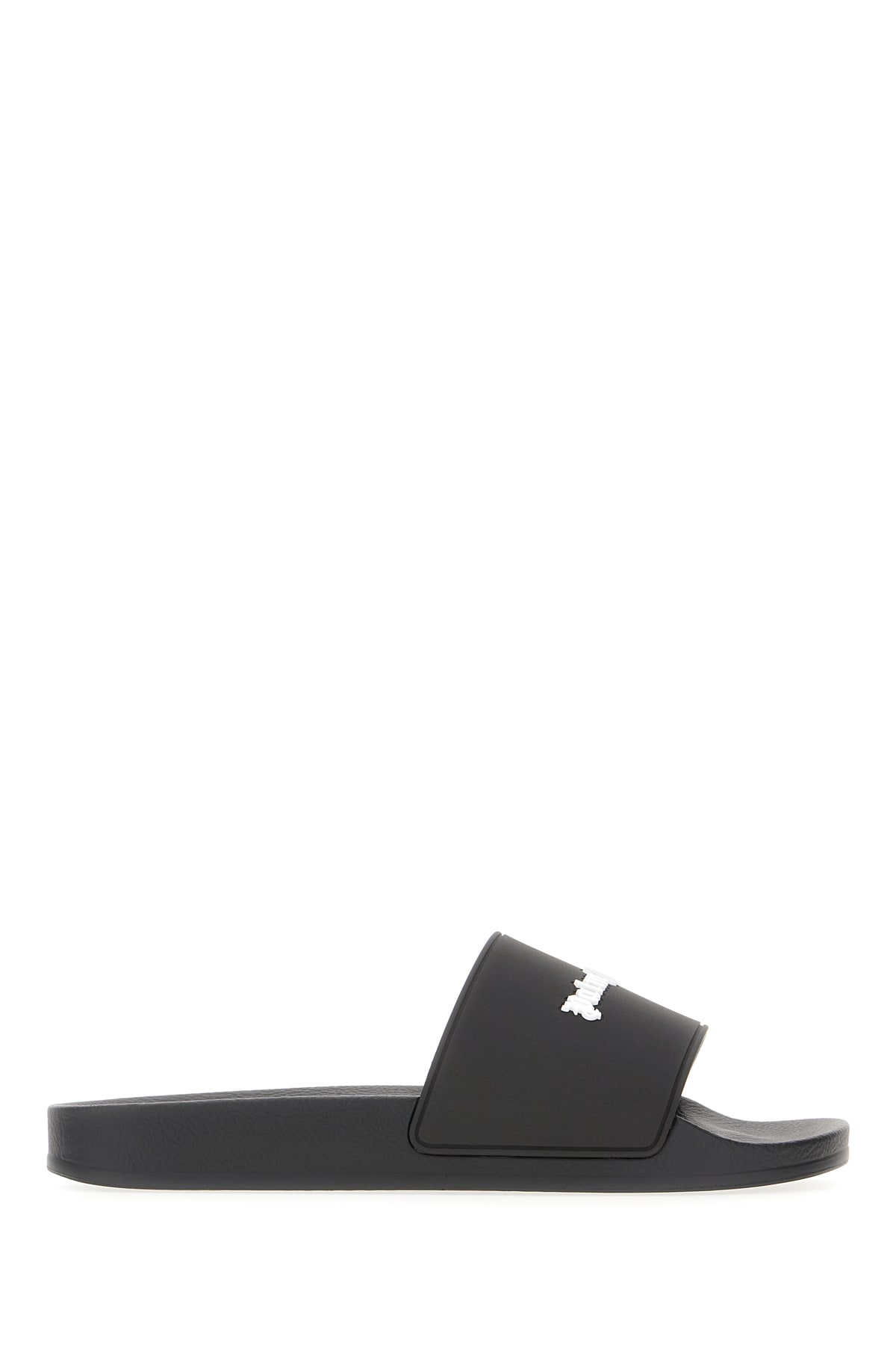 Palm Angels Black Rubber Slippers In Black White