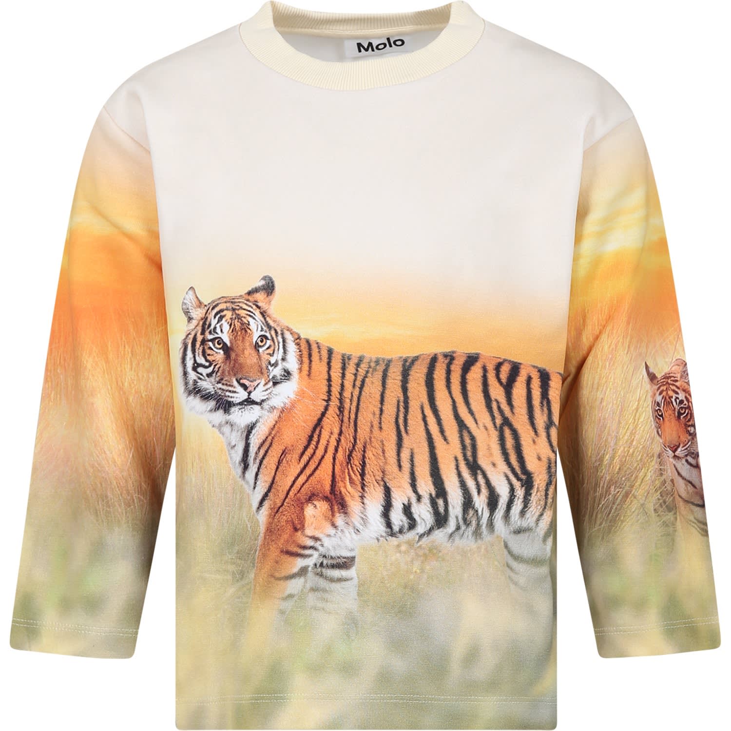 Molo Kids' Ivory Sweatshirt For Boy With Tiger Print