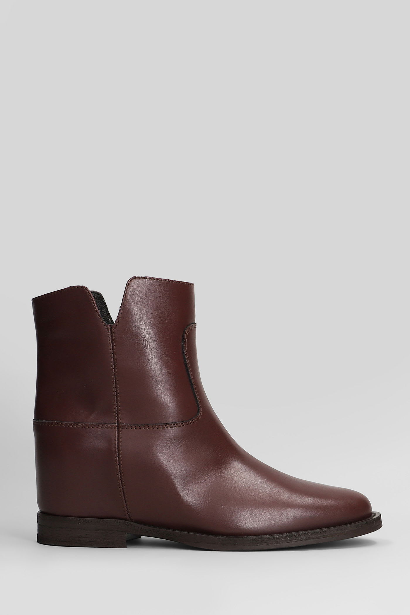 Ankle Boots Inside Wedge In Bordeaux Leather