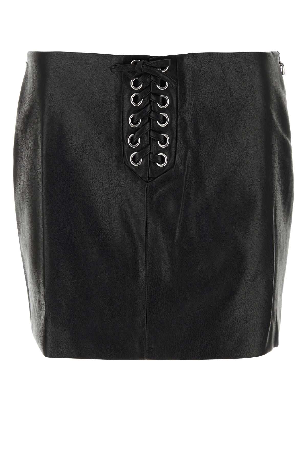 Black Synthetic Leather Mini Skirt