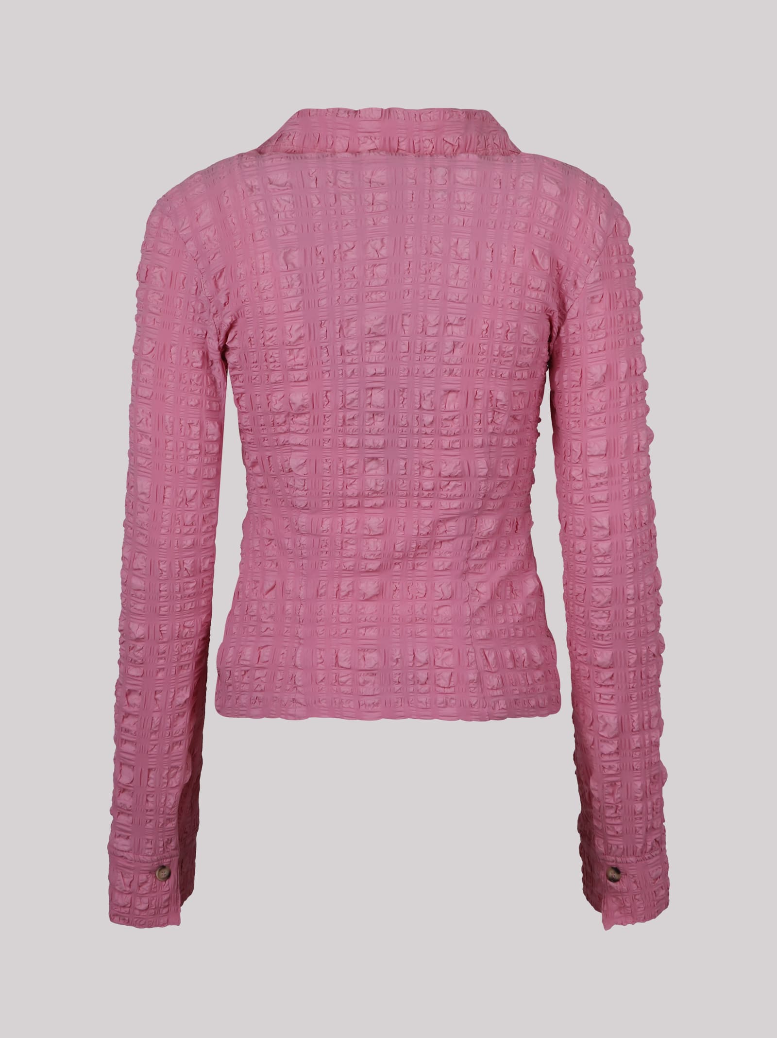 Shop Nanushka Fitted Long-sleeve Seersucker Shirt In Pink