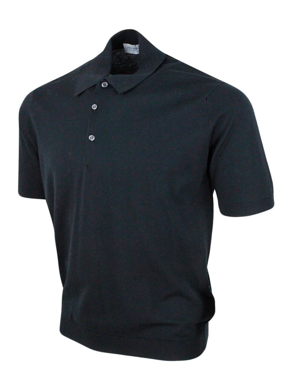 Shop John Smedley Short-sleeved Polo Shirt In Extra-fine Cotton Thread With Three Buttons In Black