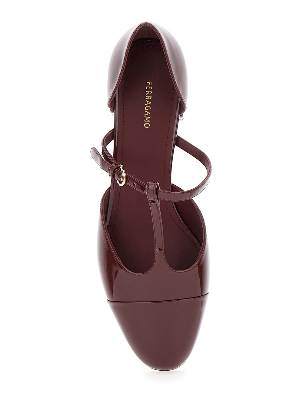 Shop Ferragamo Lainette Bordeaux Ballet Shoes With T-strap And Round Toe In Leather Woman