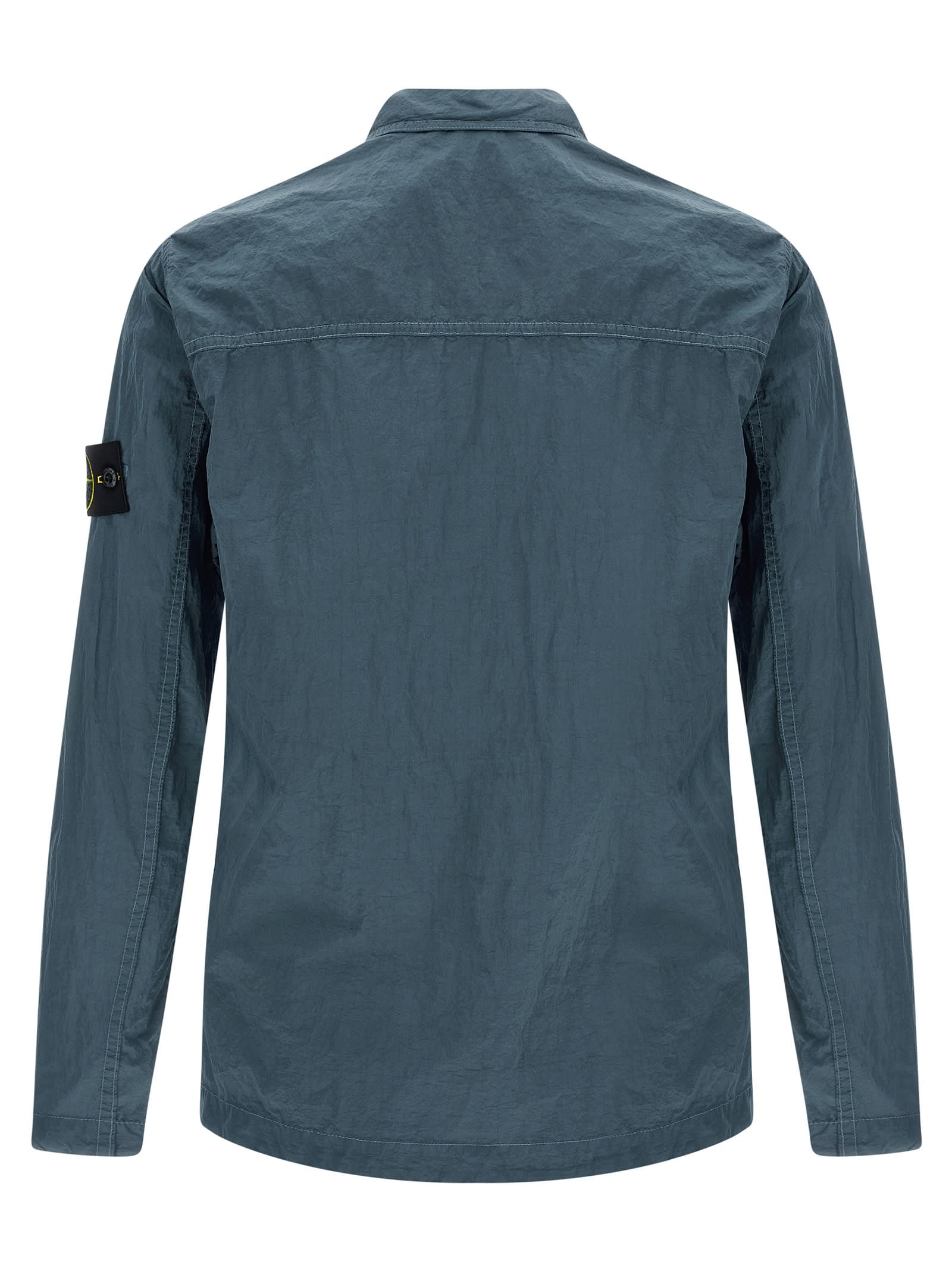 Stone Island Overshirt With Logo Badge And Chest Pocket In Blue