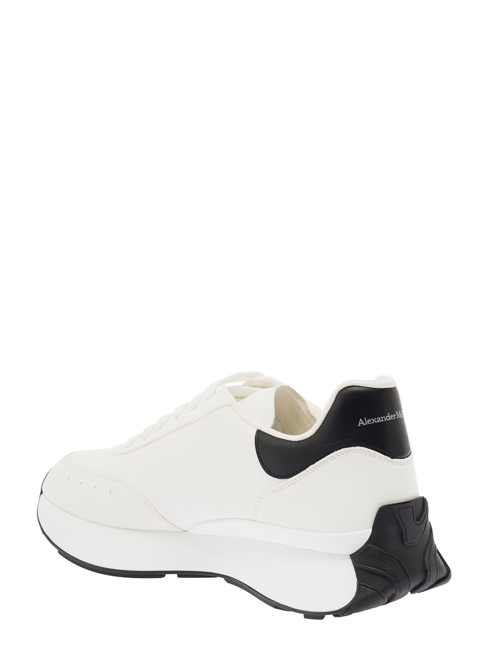Shop Alexander Mcqueen Sprint Runner White Low Top Sneakers With Logo Detail In Leather Man