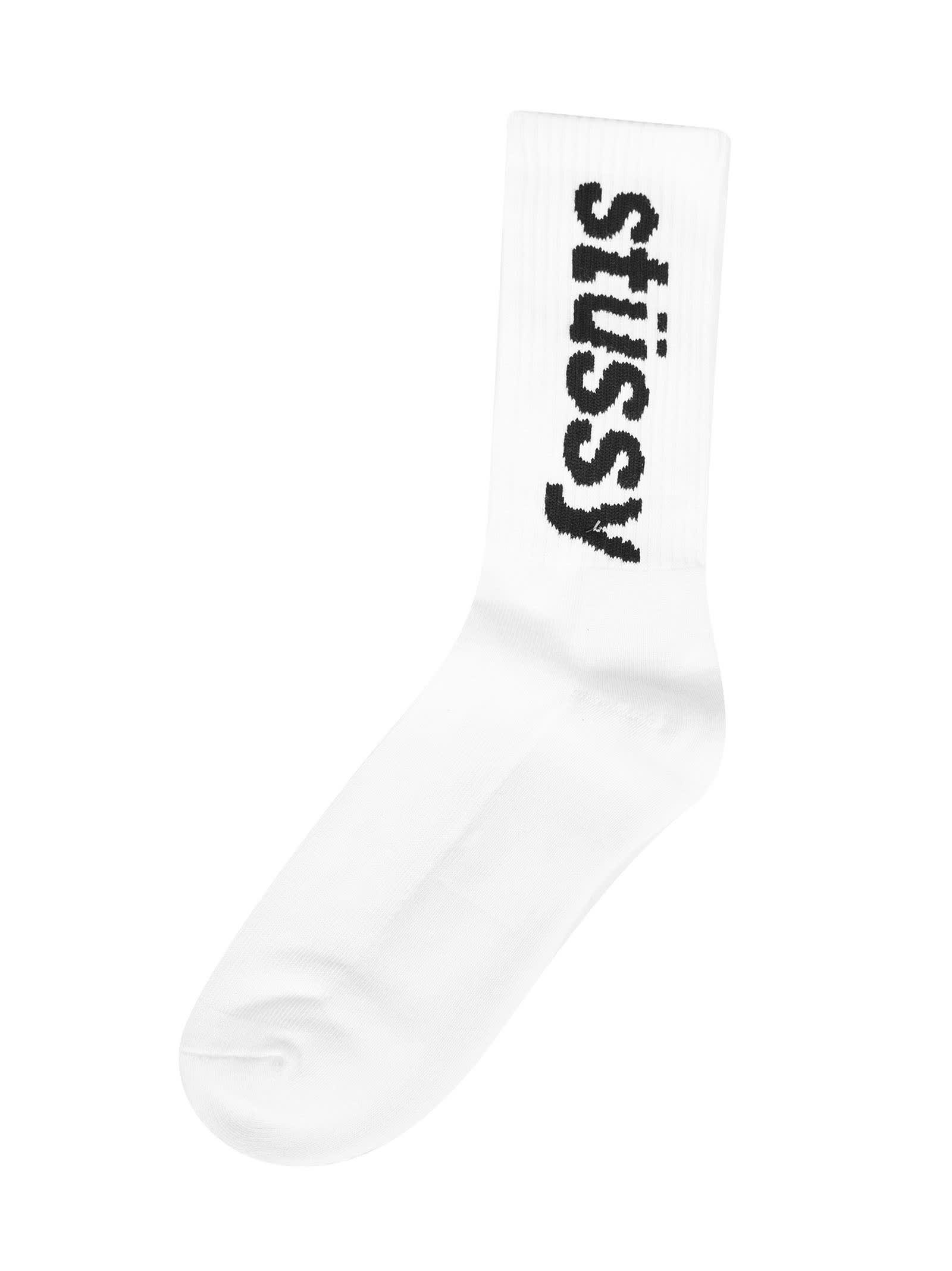 Stussy Helvetica Jacquard Crew Socks In White