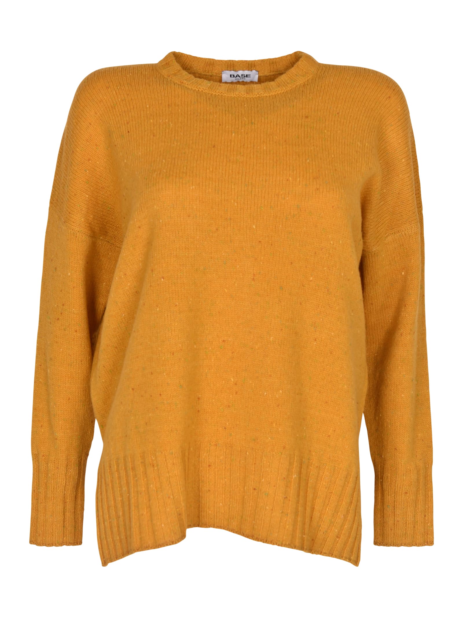 Base Side Slit Plain Ribbed Sweater In Saffron