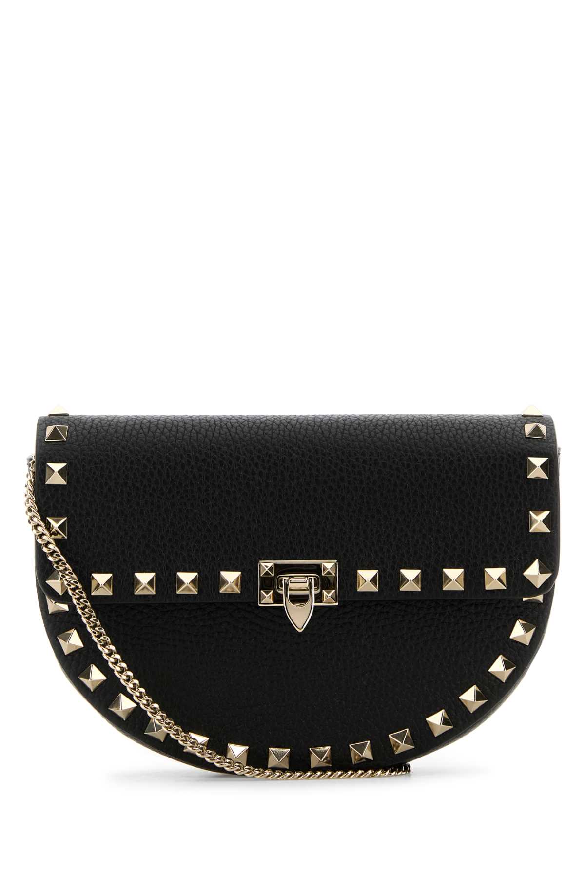 Shop Valentino Black Leather Rockstud Crossbody Bag In Nero