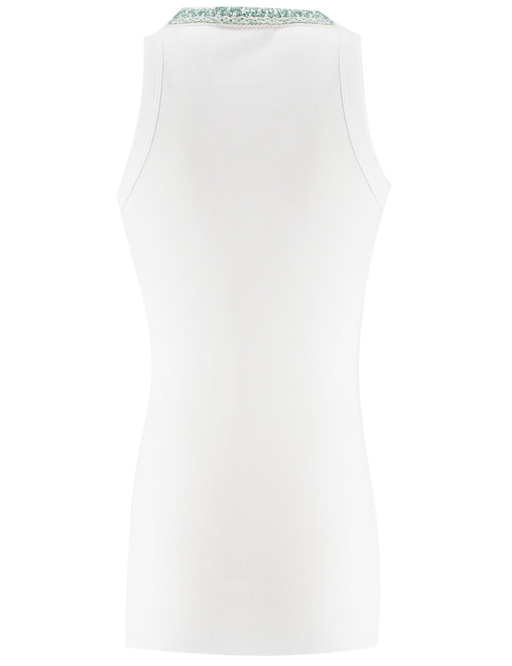 Fabiana Filippi Embroidered Neckline Knit Top In Bianco Ottico/verde Aqua
