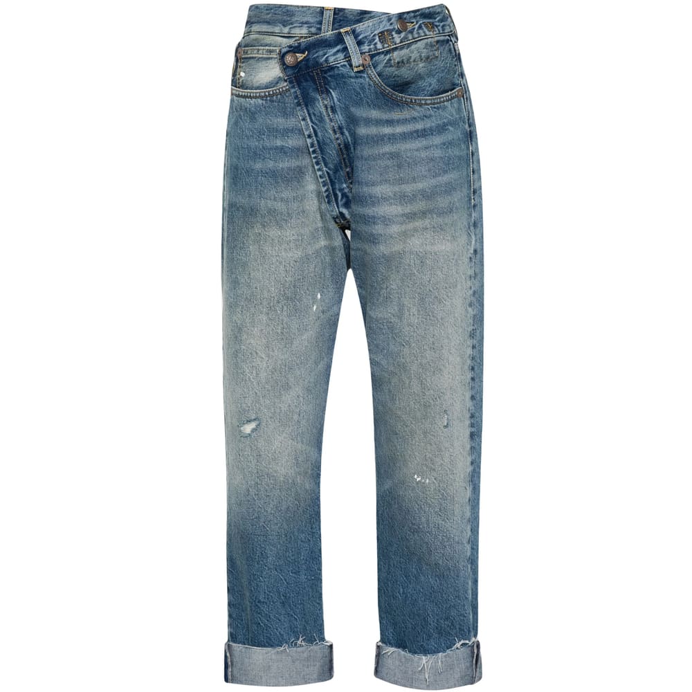 R13 Crossover Waist Distressed Jeans In Blue