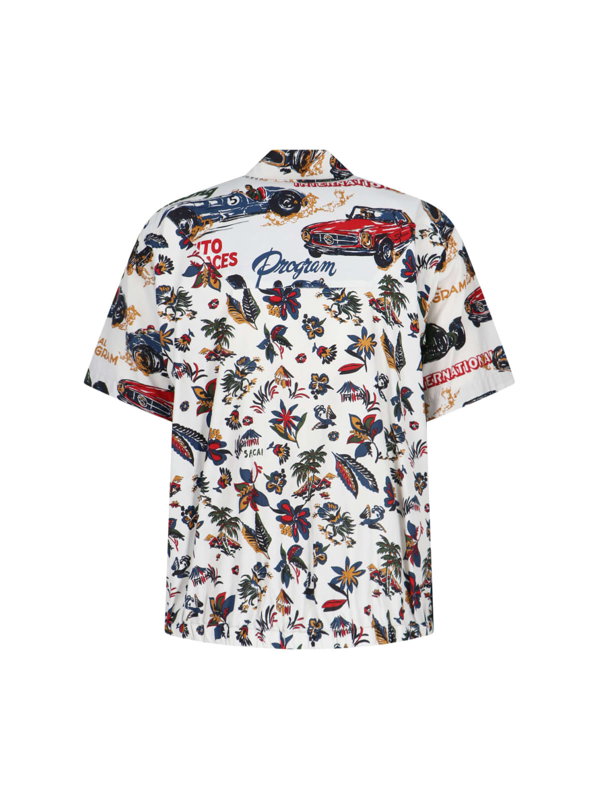 Sacai Short-sleeved Shirt With Classic Collar And Tropical Motif In Multi