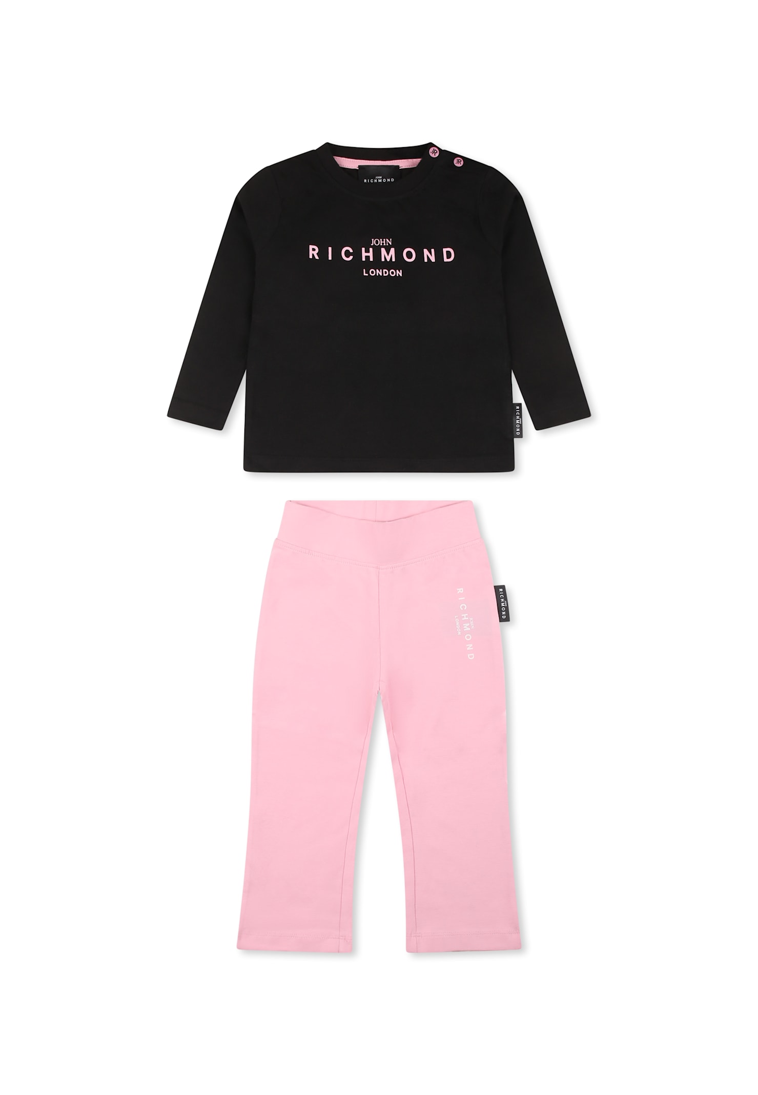 Richmond Black Suit For Baby Girl With Logo In Black
